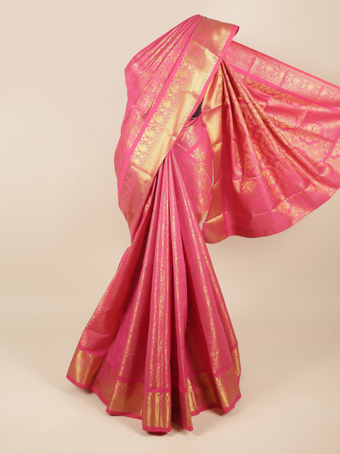 

Pothys Pink & Gold-Toned Ethnic Motifs Pure Silk Saree