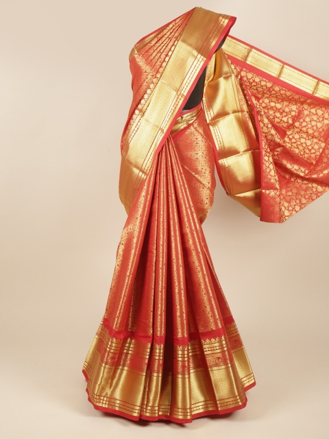 

Pothys Red & Gold-Toned Woven Design Zari Pure Silk Saree
