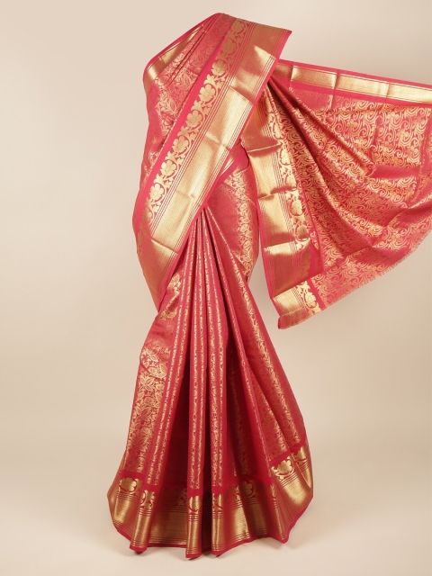 

Pothys Pink & Gold-Toned Ethnic Motifs Zari Pure Silk Saree