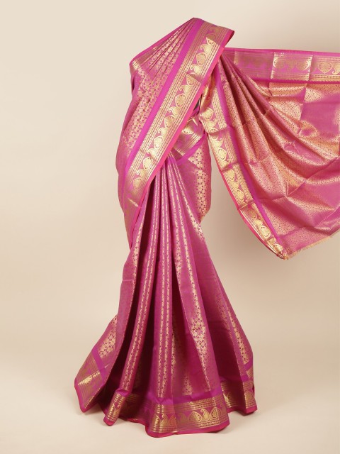 

Pothys Magenta & Gold-Toned Ethnic Motifs Zari Pure Silk Saree