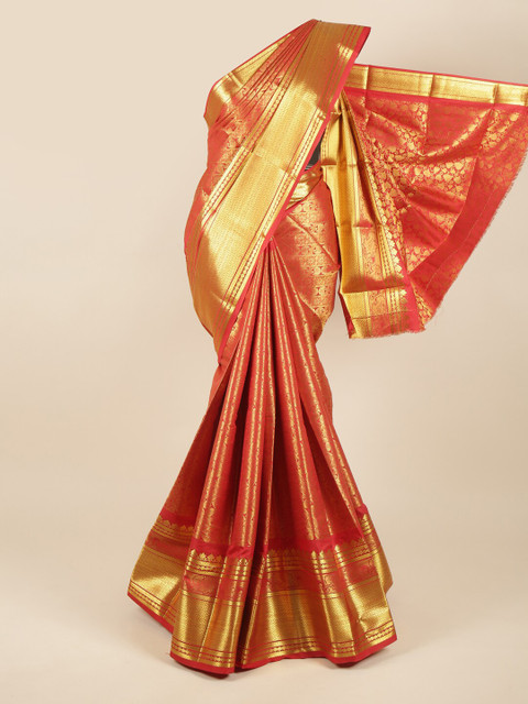 

Pothys Red & Gold-Toned Ethnic Motifs Pure Silk Saree