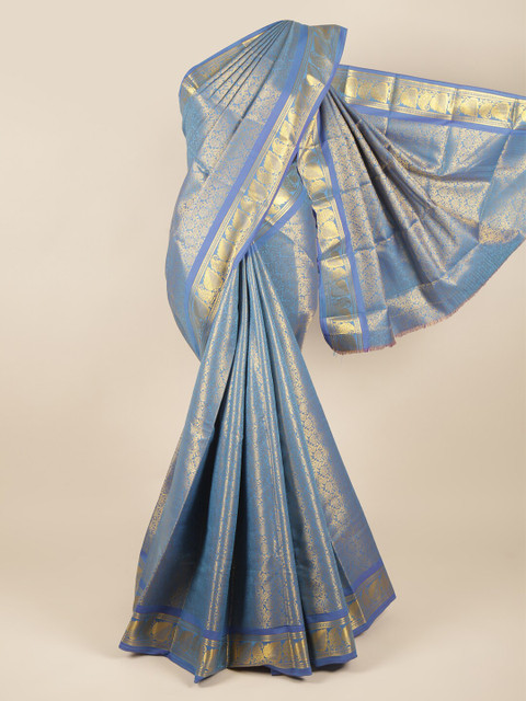 

Pothys Blue & Gold Ethnic Motifs Zari Pure Silk Saree