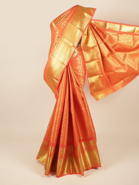 

Pothys Orange & Gold-Toned Woven Design Zari Pure Silk Saree