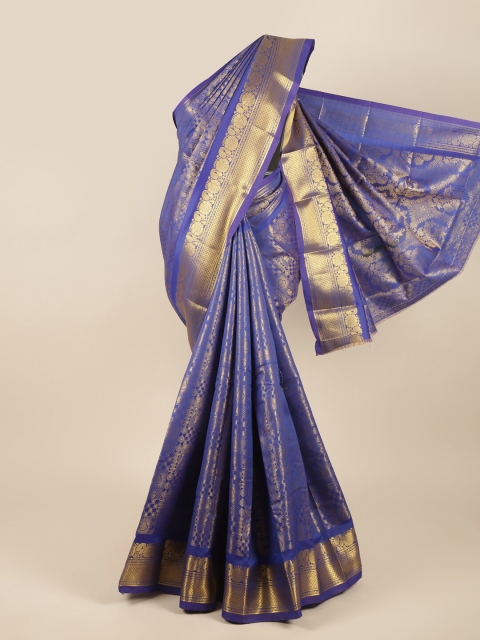 

Pothys Blue & Gold-Toned Woven Design Pure Silk Saree