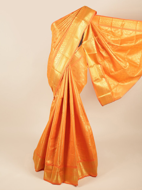 

Pothys Orange & Gold-Toned Woven Design Zari Pure Silk Saree