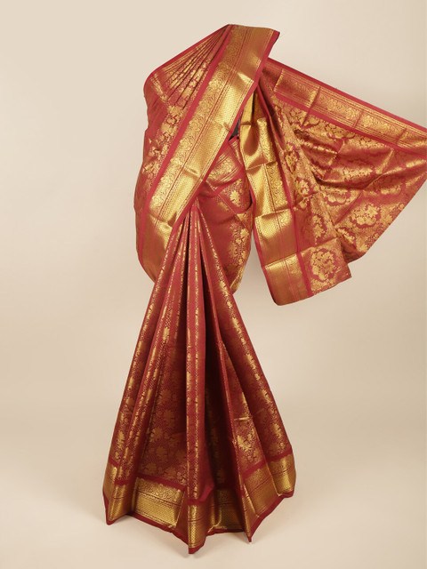 

Pothys Maroon & Gold-Toned Ethnic Motifs Zari Pure Silk Saree