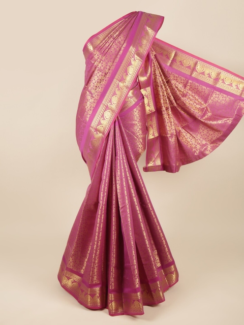 

Pothys Magenta & Gold-Toned Ethnic Motifs Pure Silk Saree