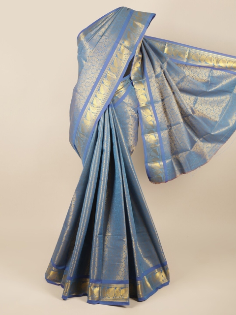 

Pothys Blue & Gold-Toned Woven Design Zari Pure Silk Saree