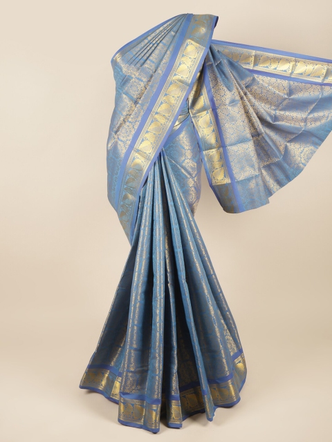 

Pothys Blue & Gold-Toned Woven Design Zari Pure Silk Saree