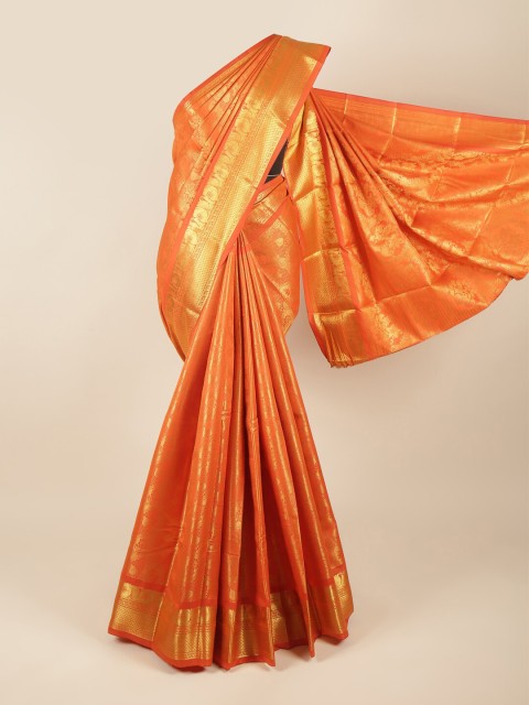 

Pothys Orange & Gold-Toned Woven Design Pure Silk Saree