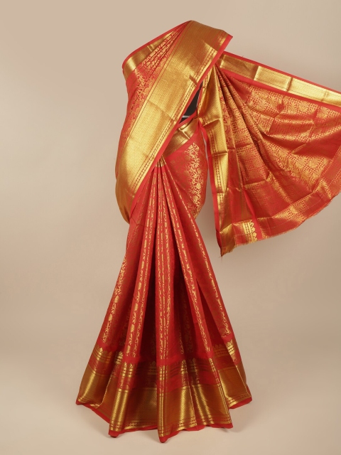 

Pothys Red & Gold-Toned Ethnic Motifs Zari Pure Silk Saree