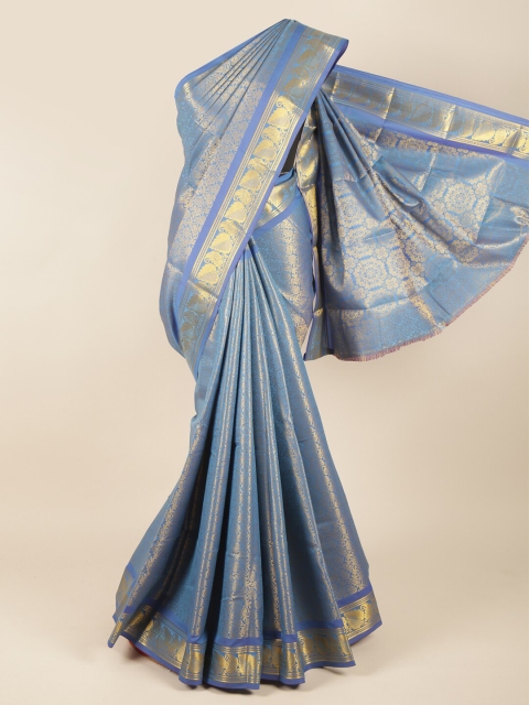 

Pothys Blue & Gold-Toned Floral Pure Silk Saree