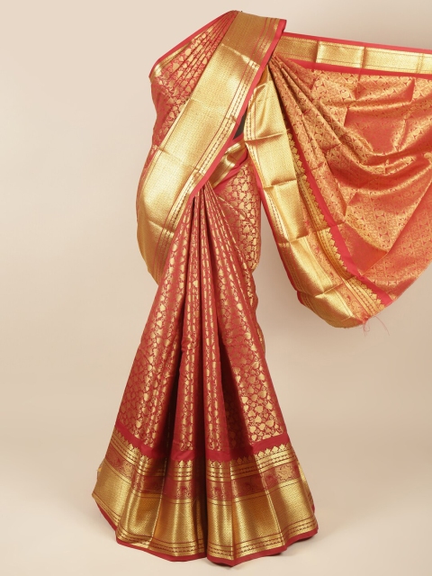 

Pothys Maroon & Gold-Coloured Ethnic Motifs Zari Pure Silk Saree