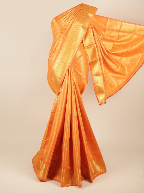 

Pothys Orange & Gold-Toned Ethnic Motifs Zari Pure Silk Saree