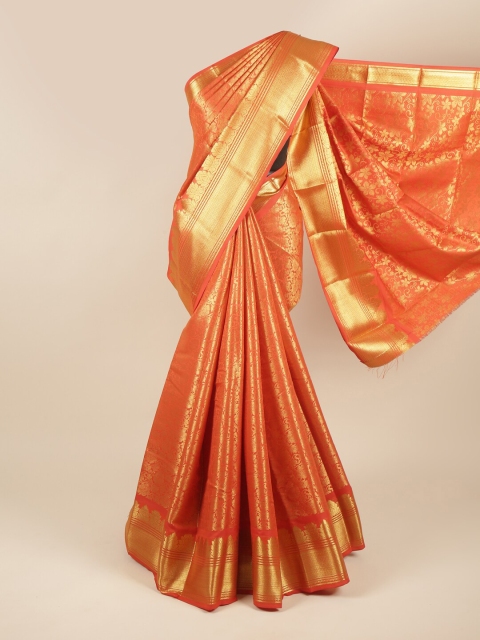 

Pothys Orange & Gold-Toned Ethnic Motifs Pure Silk Saree