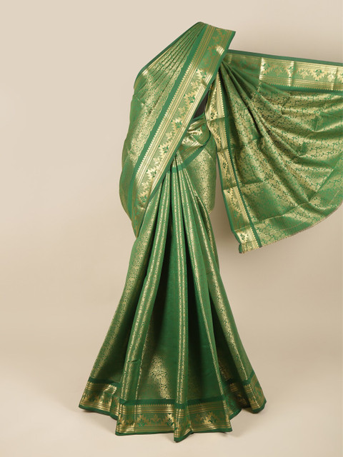 

Pothys Green & Gold-Toned Woven Design Zari Pure Silk Saree