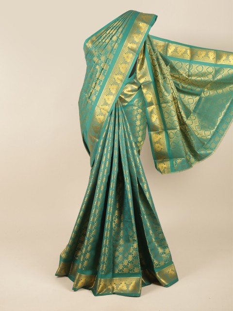 

Pothys Green & Gold-Coloured Ethnic Motifs Zari Pure Silk Saree