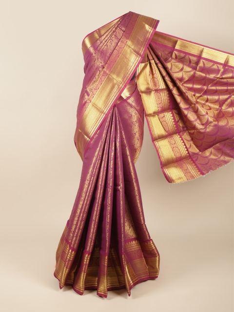 

Pothys Violet & Gold-Toned Woven Design Pure Silk Saree
