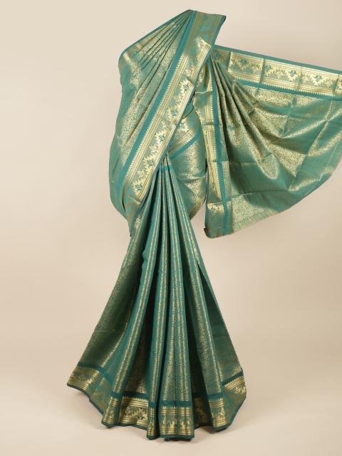 

Pothys Green & Gold-Toned Ethnic Motifs Zari Pure Silk Saree