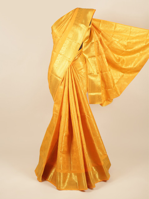 

Pothys Yellow & Gold-Toned Woven Design Zari Pure Silk Saree