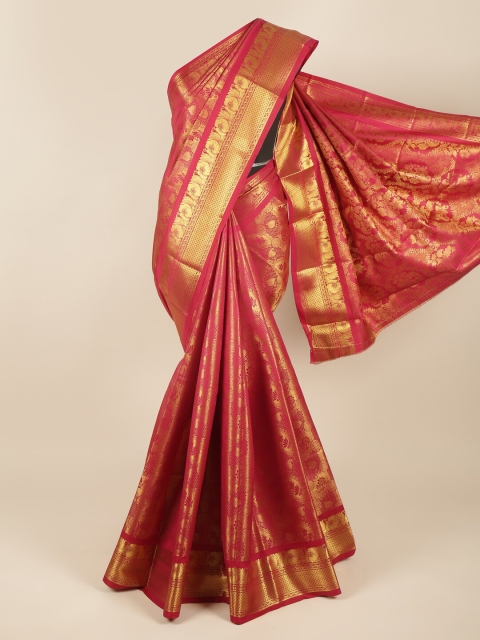 

Pothys Maroon & Gold-Coloured Ethnic Motifs Zari Pure Silk Saree