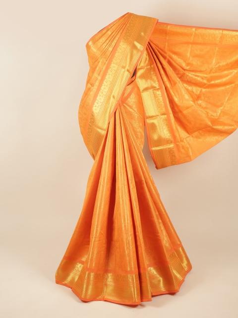 

Pothys Orange & Gold-Toned Woven Design Zari Pure Silk Saree