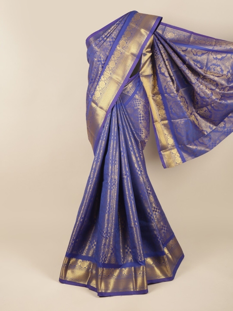 

Pothys Blue & Gold-Toned Woven Design Pure Silk Saree