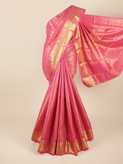 

Pothys Pink & Gold-Toned Woven Design Zari Pure Silk Saree