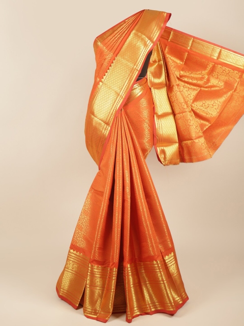 

Pothys Orange & Gold-Toned Ethnic Motifs Pure Silk Saree