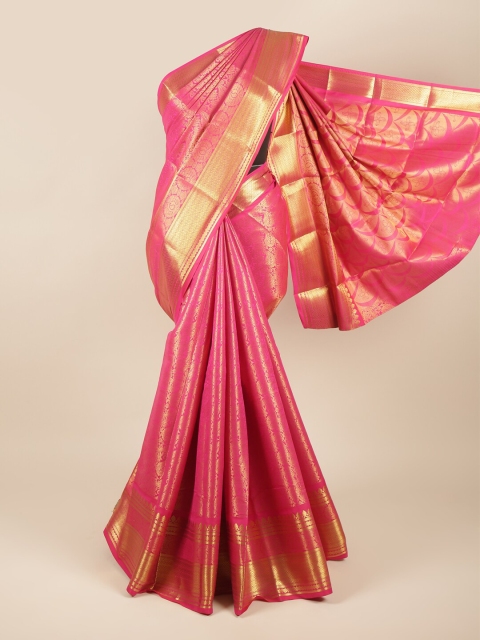 

Pothys Pink & Gold-Toned Woven Design Zari Pure Silk Saree