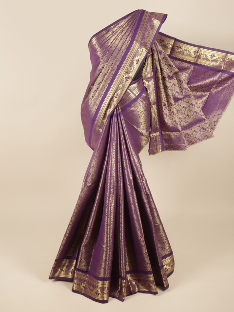 

Pothys Violet & Gold-Toned Woven Design Zari Pure Silk Saree