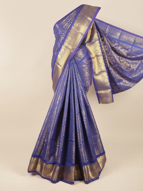 

Pothys Blue & Gold-Toned Ethnic Motifs Zari Pure Silk Saree