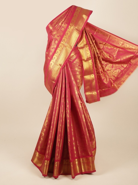 

Pothys Maroon & Gold-Toned Ethnic Motifs Pure Silk Saree