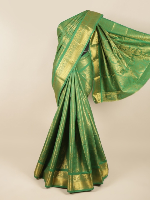 

Pothys Green & Gold-Toned Woven Design Zari Pure Silk Saree