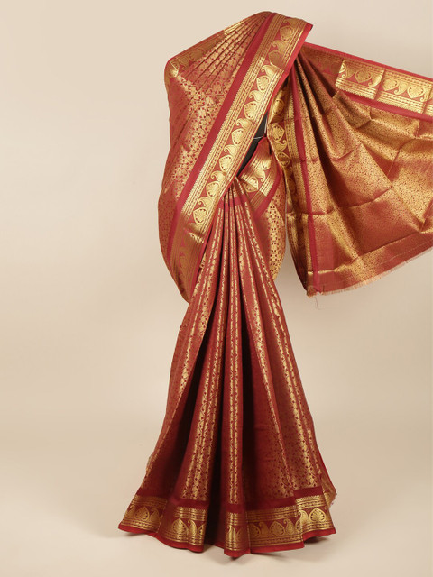 

Pothys Maroon & Gold Ethnic Motifs Zari Pure Silk Saree