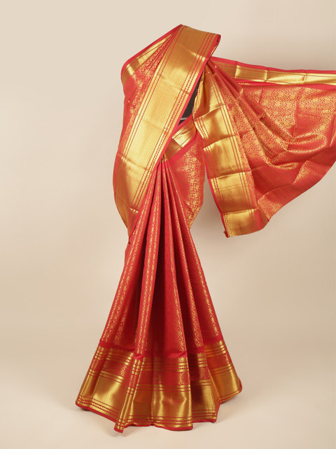 

Pothys Red & Gold-Toned Woven Design Pure Silk Saree