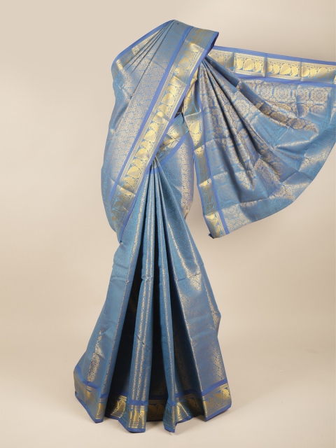 

Pothys Blue & Gold-Toned Woven Design Zari Pure Silk Saree