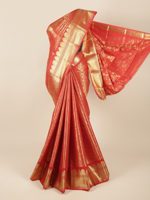 

Pothys Red & Gold-Toned Ethnic Motifs Zari Pure Silk Saree