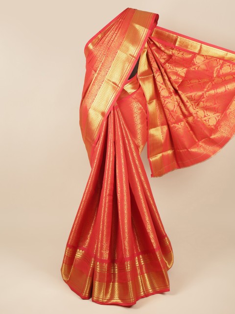 

Pothys Red & Gold-Toned Ethnic Motifs Pure Silk Saree