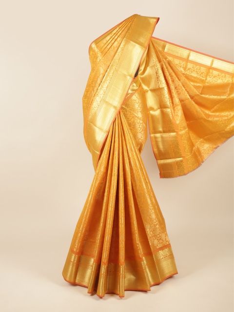 

Pothys Orange & Gold-Coloured Floral Woven Zari Pure Silk Saree