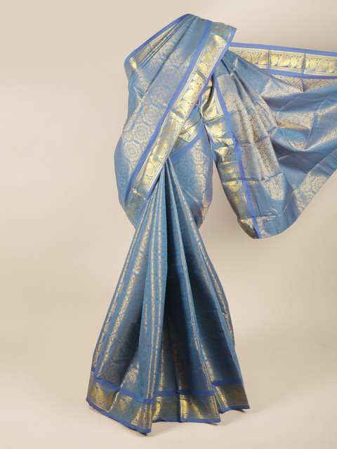 

Pothys Blue & Gold-Toned Ethnic Motifs Zari Pure Silk Saree