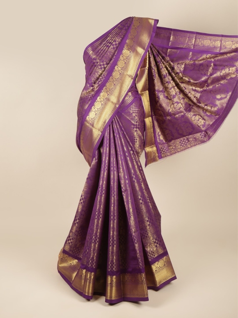 

Pothys Violet & Gold-Toned Woven Design Zari Pure Silk Saree