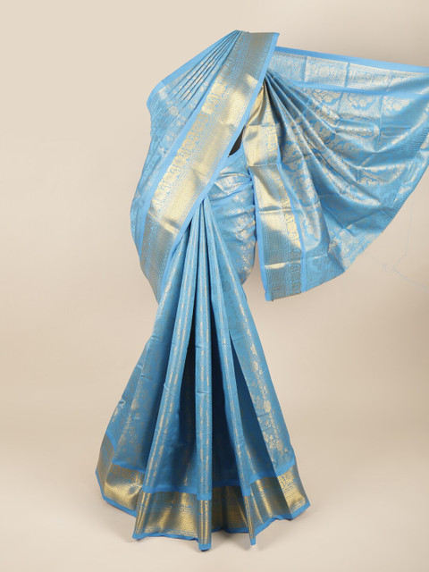 

Pothys Blue & Gold-Coloured Ethnic Motifs Zari Pure Silk Saree