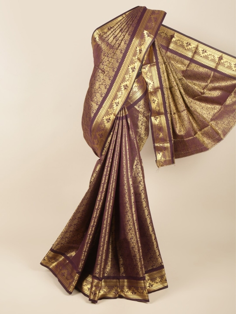 

Pothys Brown & Gold-Toned Ethnic Motifs Zari Pure Silk Saree