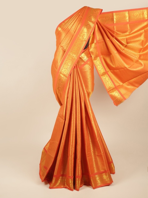 

Pothys Orange & Gold-Toned Ethnic Motifs Zari Pure Silk Saree