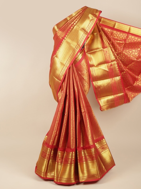 

Pothys Maroon & Gold-Toned Woven Design Zari Pure Silk Saree