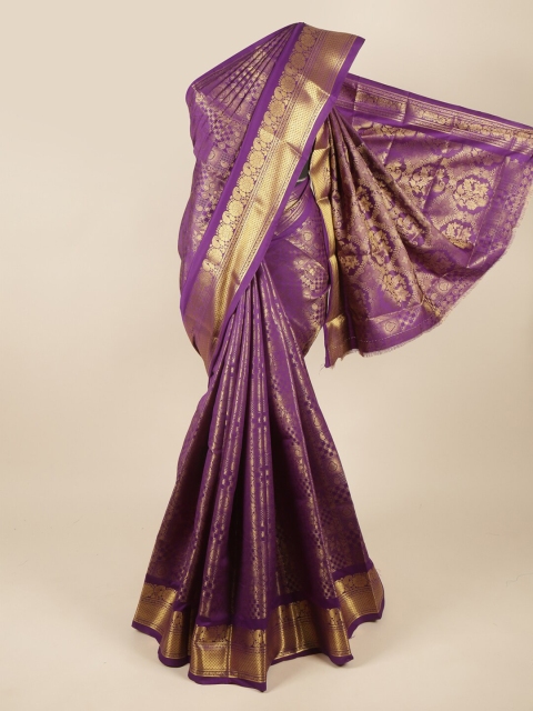 

Pothys Violet & Gold-Toned Woven Design Pure Silk Saree