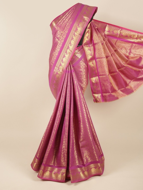 

Pothys Magenta & Gold-Toned Woven Design Zari Pure Silk Saree
