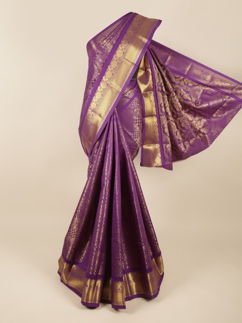 

Pothys Violet & Gold-Toned Woven Design Pure Silk Saree
