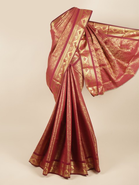 

Pothys Maroon & Gold-Toned Woven Design Zari Pure Silk Saree